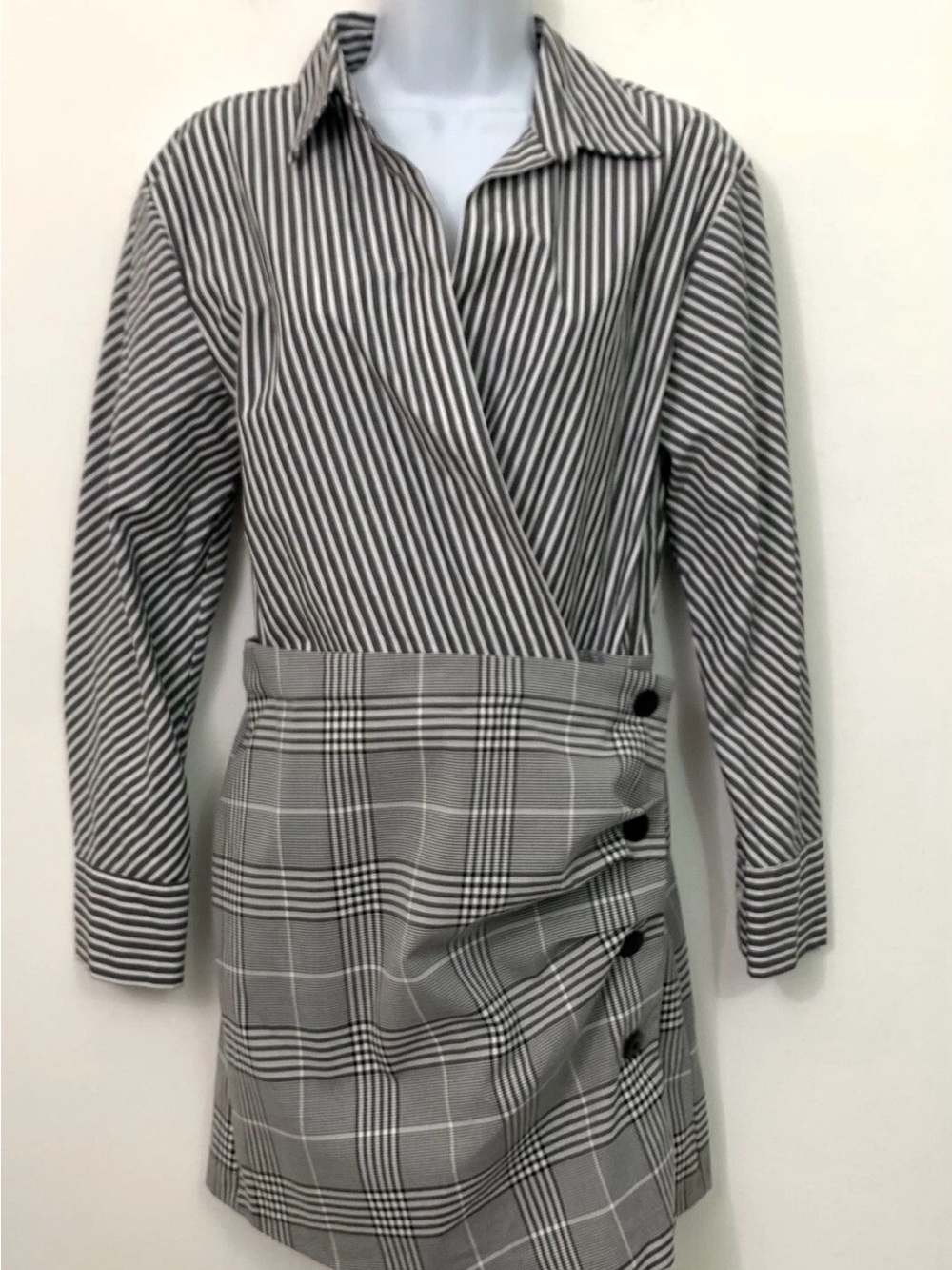 Aqua Black & White Plaid Mini Wrap Skirt